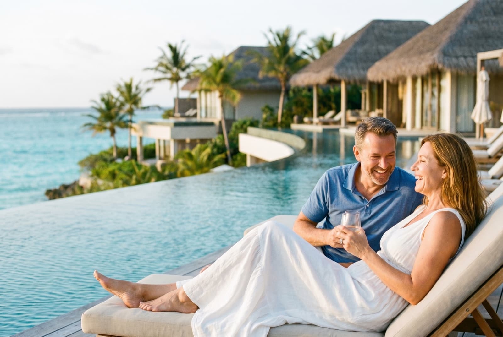 A couple enjoying a luxury resort vacation